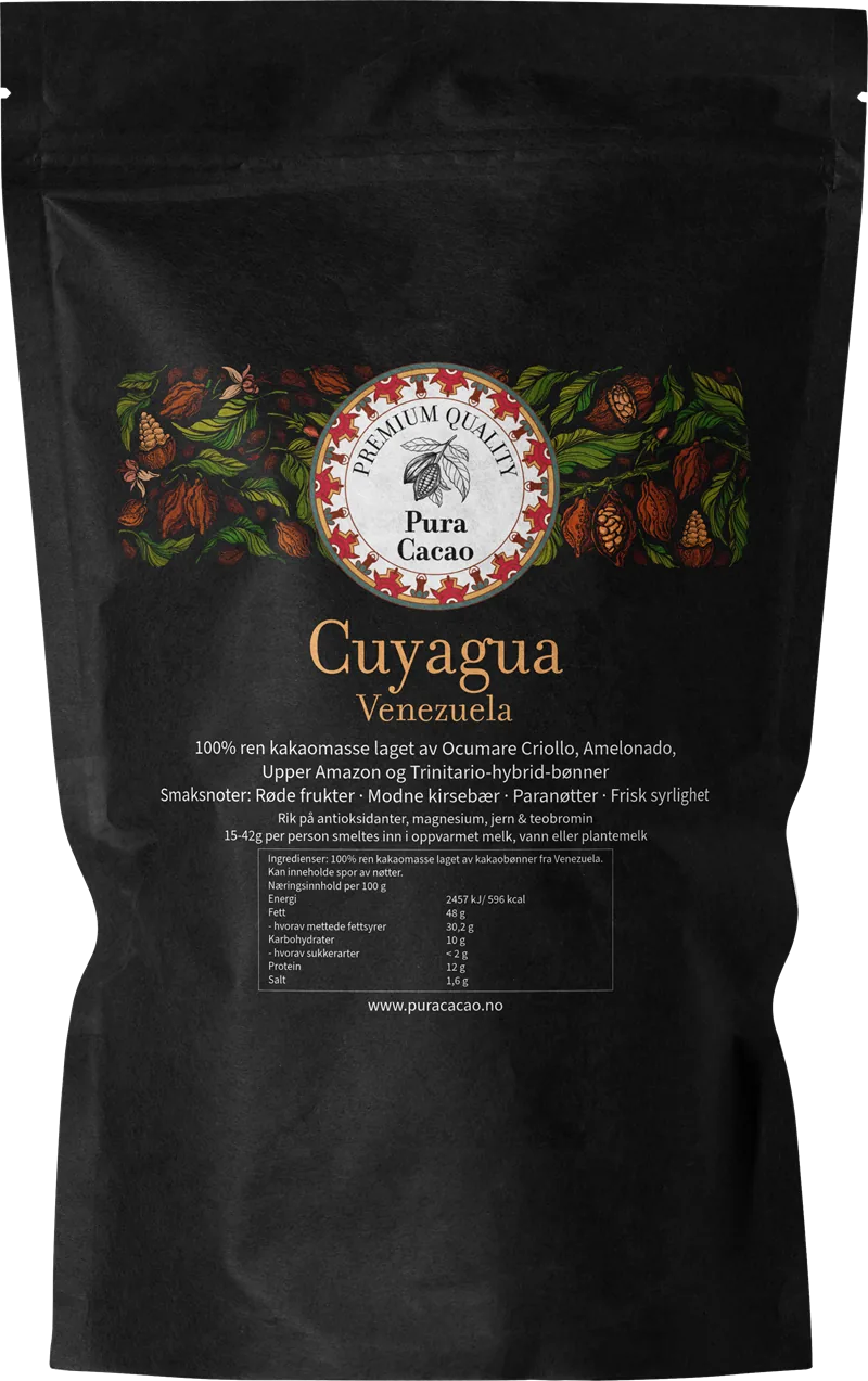 Cuyagua kakaomasse fra Venezuela i sort doypack-pose