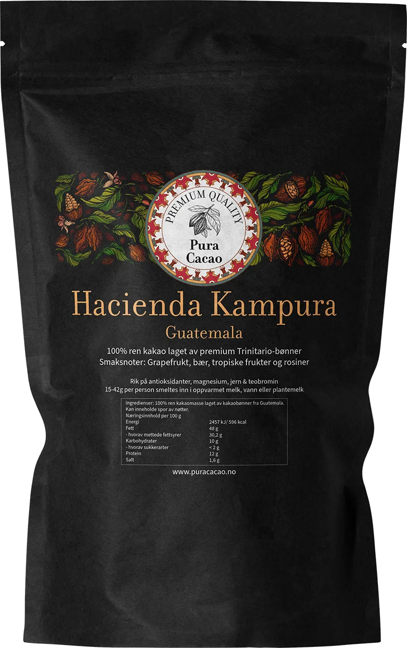 Hacienda Kampura kakaomasse fra Guatemala i sort doypack-pose