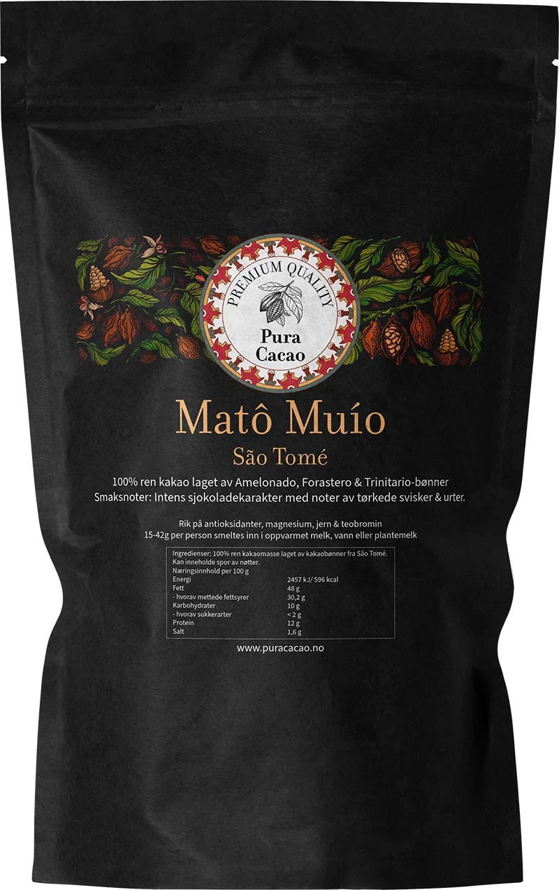 Mato Muío kakaomasse fra São Tomé i sort doypack-pose