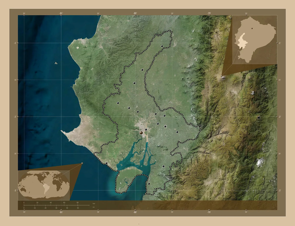 Kart over Guayas-provinsen i Ecuador
